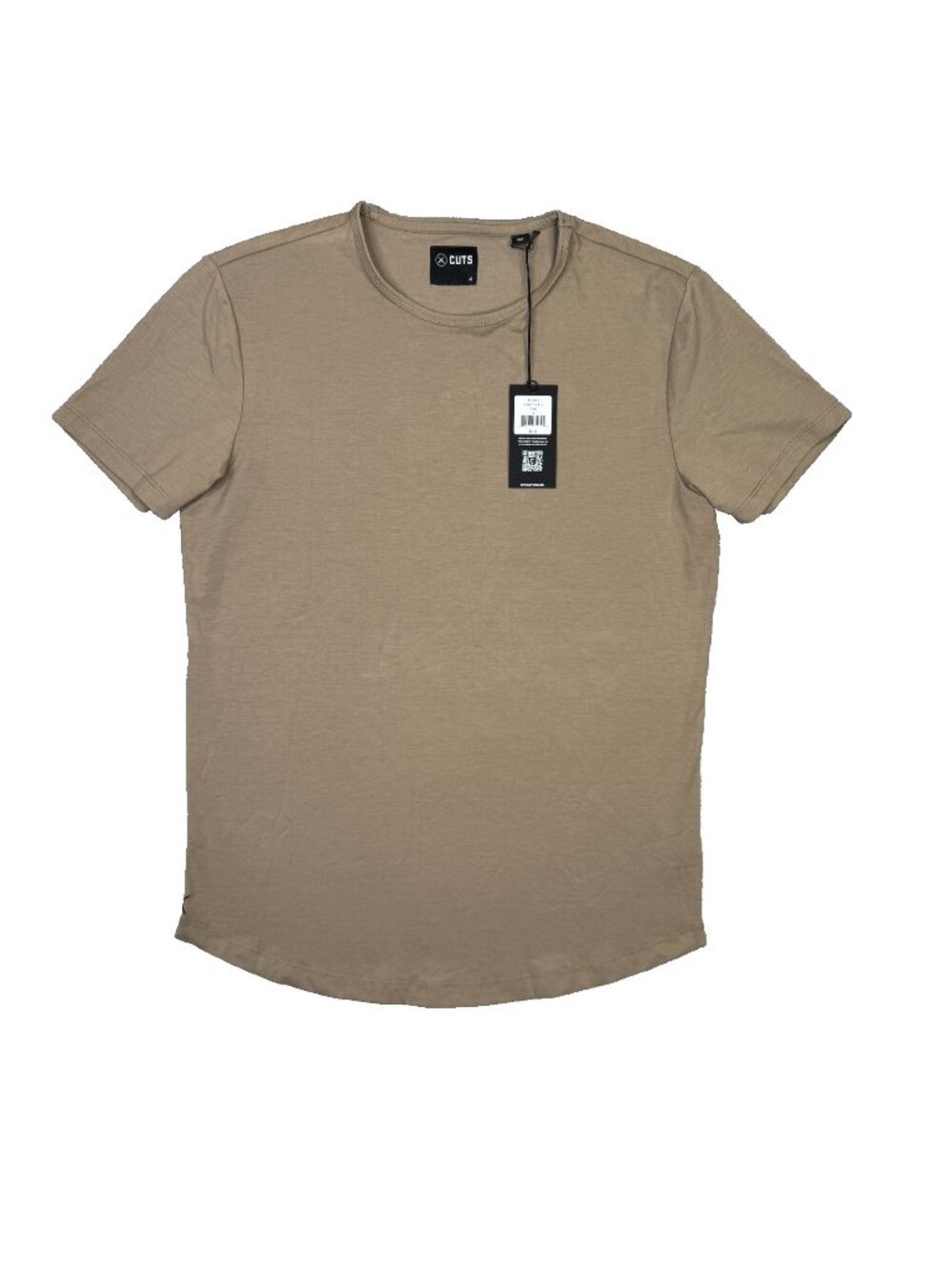 Cuts AO Curve Hem T Shirt Mens Medium M Tan Stone Short Sleeve Fitted Tee NWT